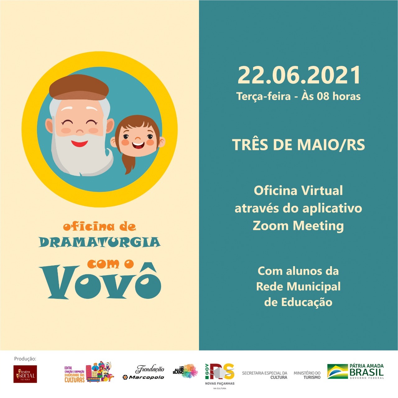 OFICINA VIRTUAL DE DRAMATURGIA COM VOVÔ OCORRE NA PRÓXIMA SEMANA